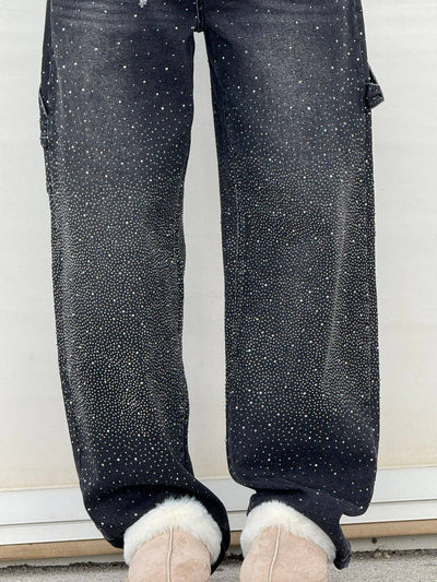 Rosaline - Jeans carpenter à paillettes et taille ajustée
