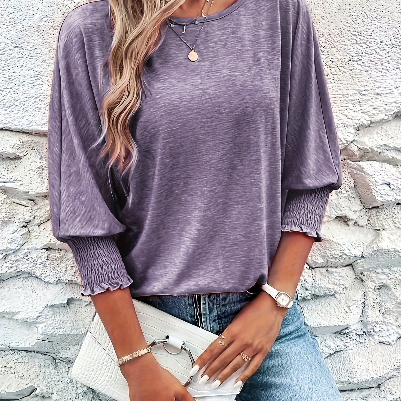 T-Shirt en coton-polyester - Col ras du cou et demi-manches décontractées