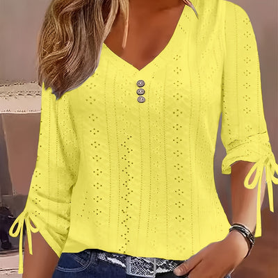 T-Shirt en coton-polyester - Col en V avec boutons et taille réglable