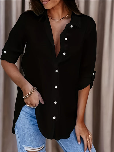 Chemise boutonnée - Coupe décontractée et manches retroussées