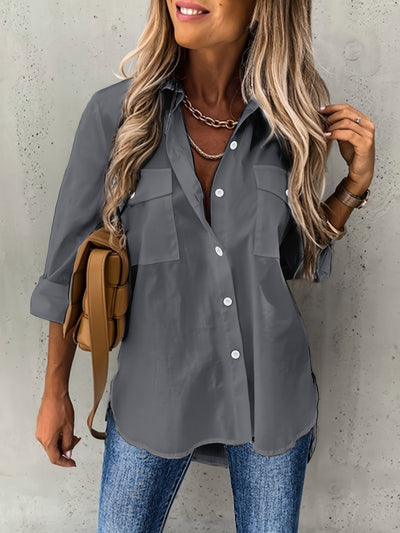 Chemise à manches longues avec boutons - tissu semi-transparent et col à revers