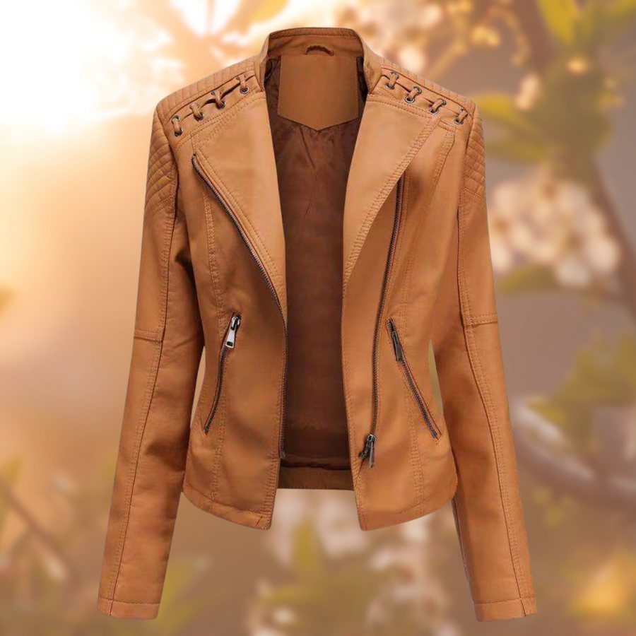Veste Amelias en cuir — détail dos et coupe