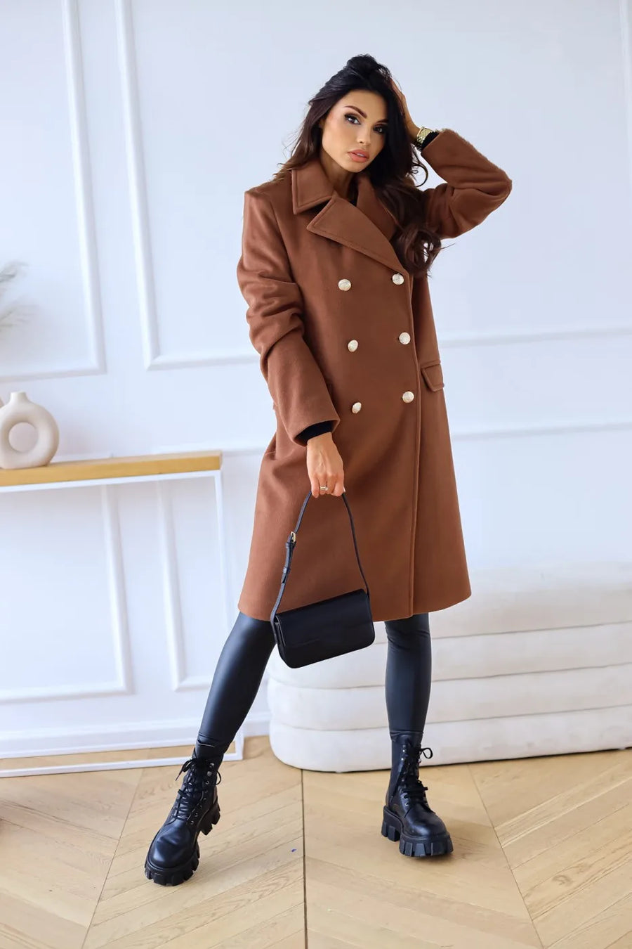 Manteau Long Croisé Camel Élégant