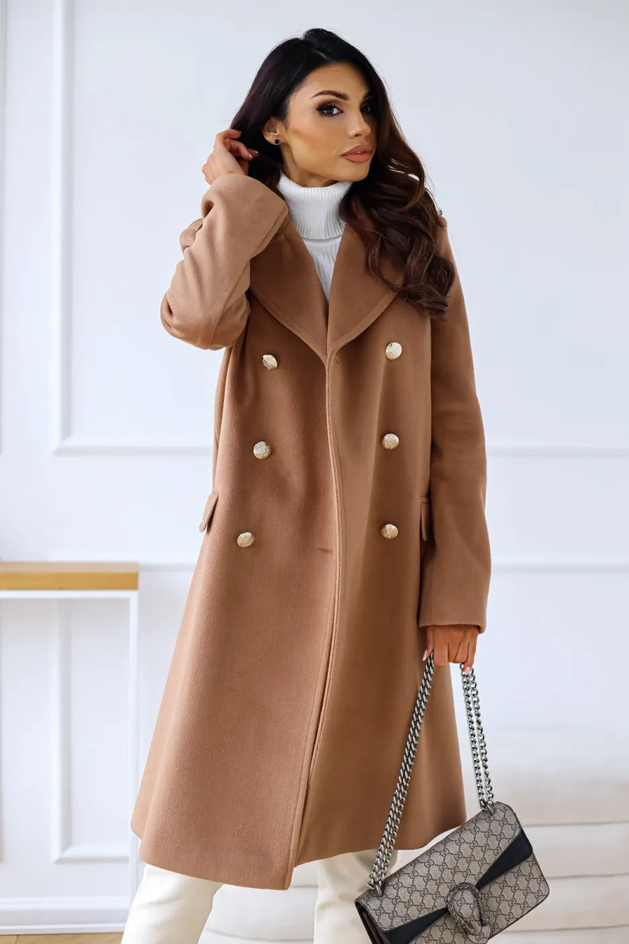 Manteau Long Croisé Camel Élégant