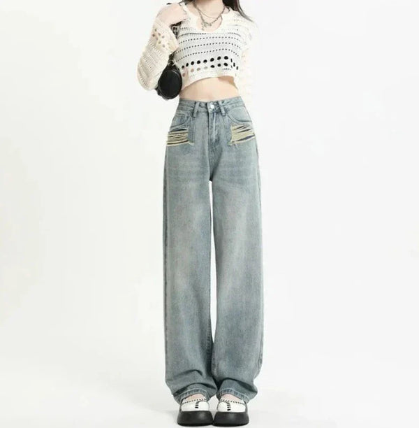 Jeans denim pour femme avec poches déchirées