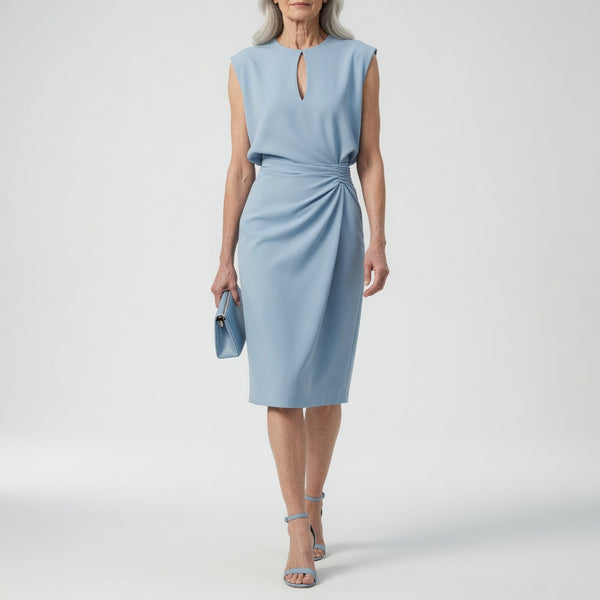 Robe Midi Drapée à la Taille - Élégance Intemporelle