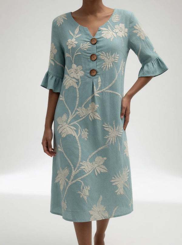 Isolde — Robe mi-longue à fleurs, allure bohème estivale