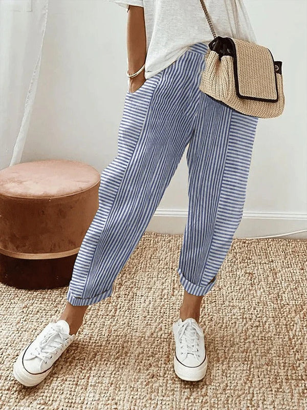 Pantalon en tissu rayé pour femme