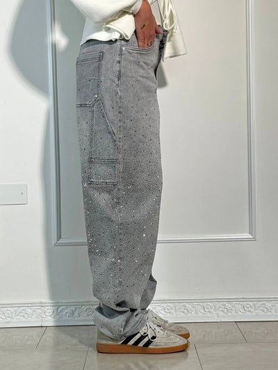 Rosaline - Jeans carpenter à paillettes et taille ajustée