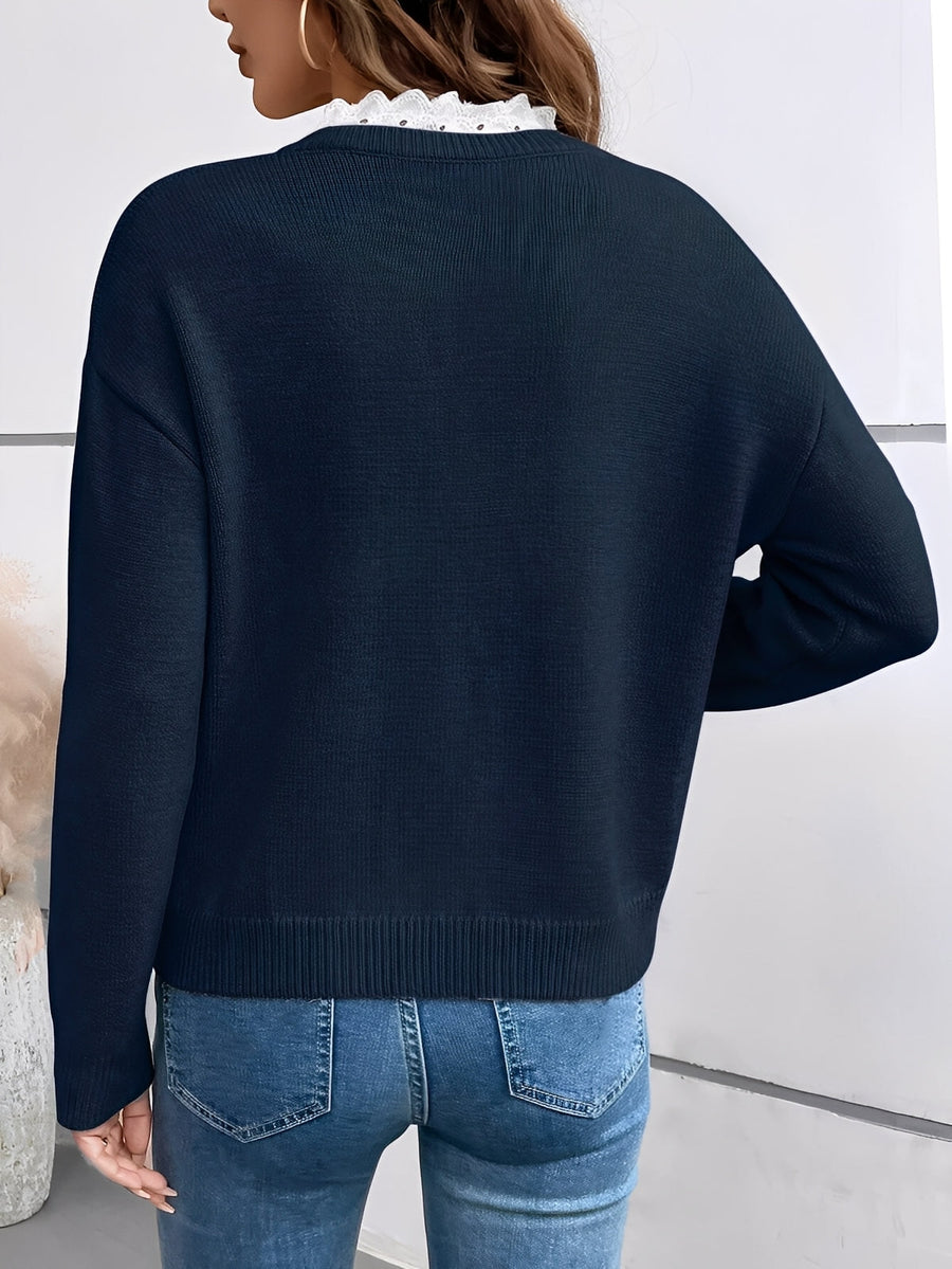 Pull Col Rond Détail Dentelle Devant