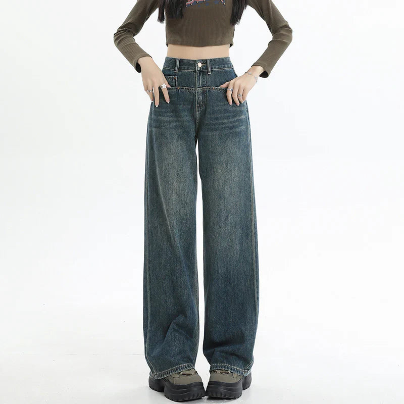 Jeans taille haute et jambes larges pour femmes