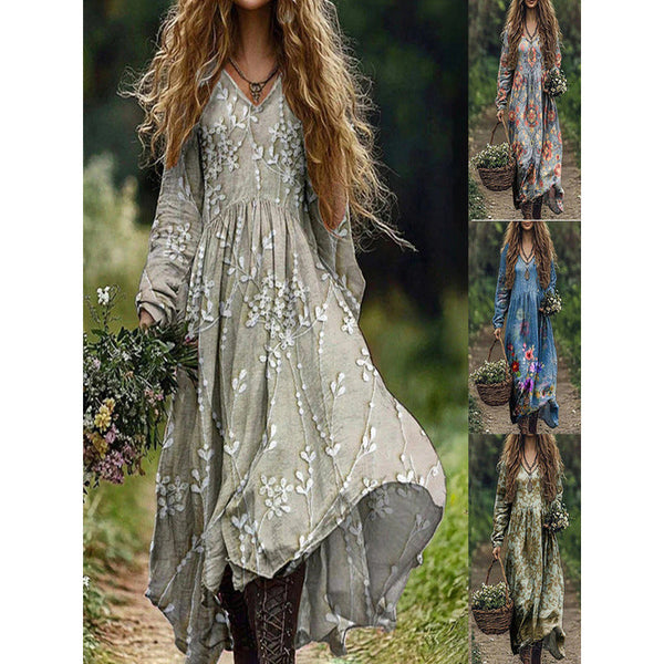 Robe Vintage Automne Imprimée - Coupe Fluide Bohème