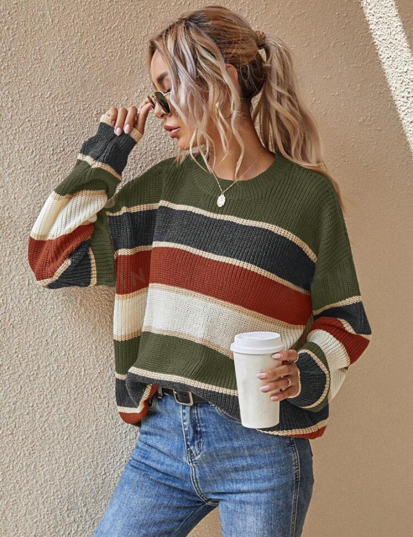 Pull Rayé Col Rond Manches Longues