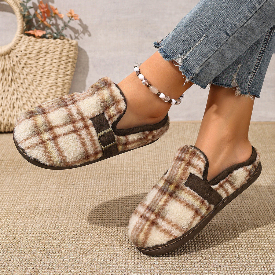 Pantoufles ouvertes motif carreaux — vue de face