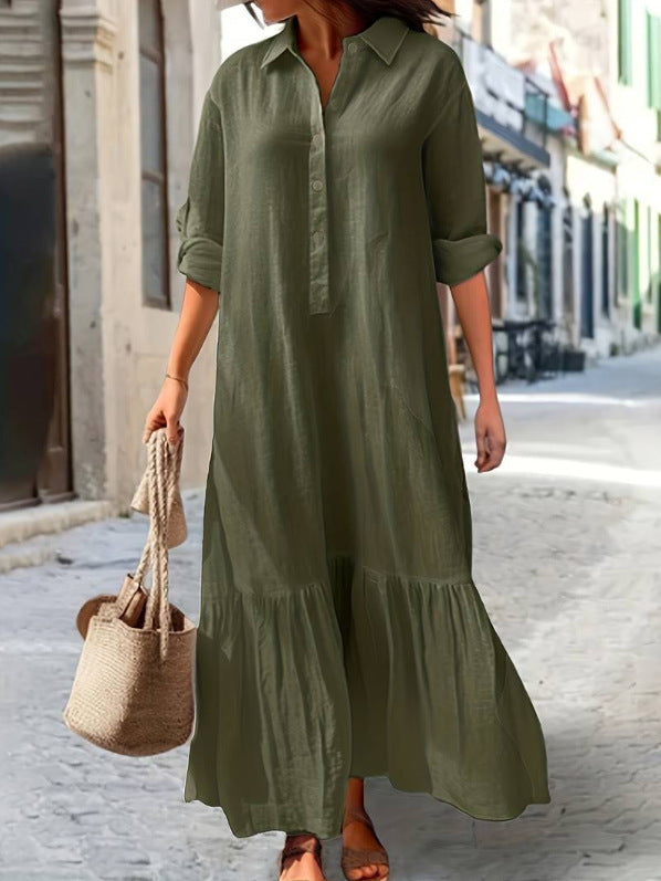 Robe Chemise Décontractée Asymétrique Longueur Midi