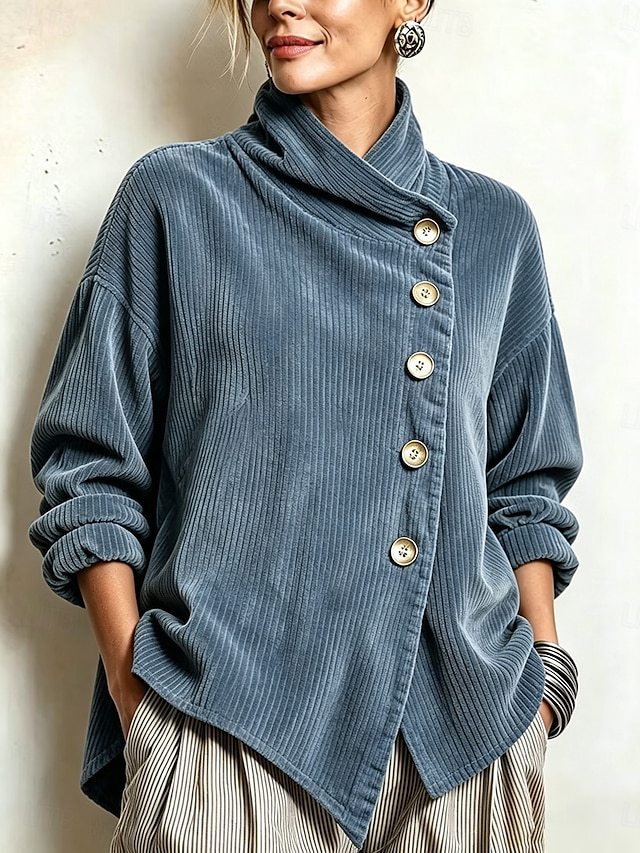 Pull Col Montant Drapé Boutonnage Diagonal