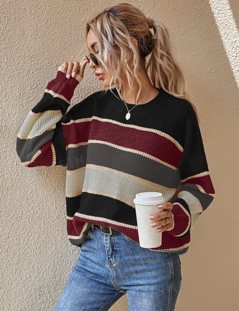 Pull Rayé Col Rond Manches Longues