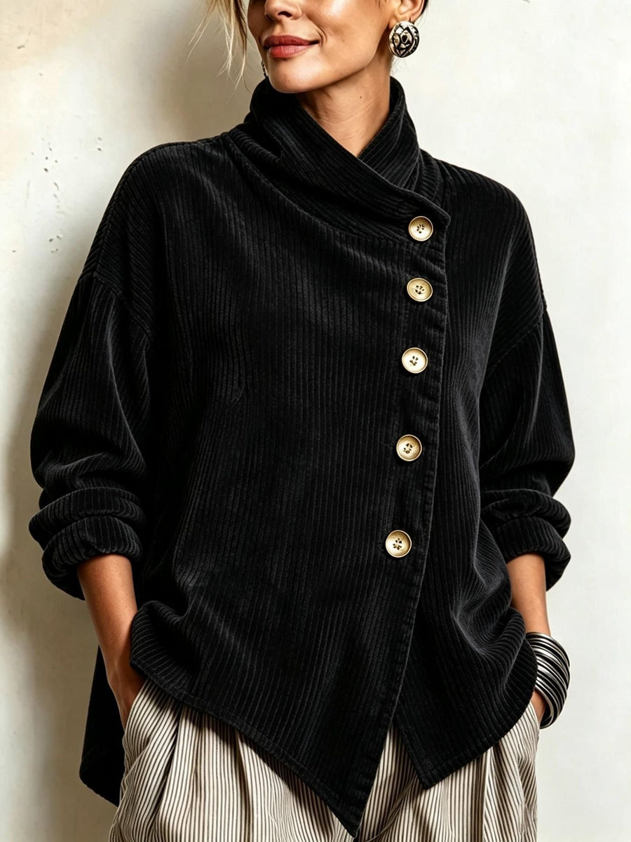 Pull Col Montant Drapé Boutonnage Diagonal