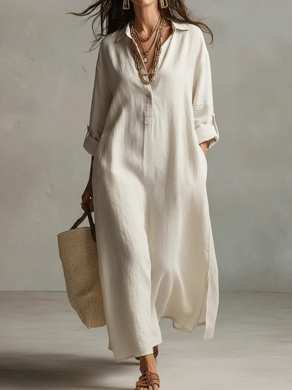 Robe Chemise Maxi Fluide avec Poches