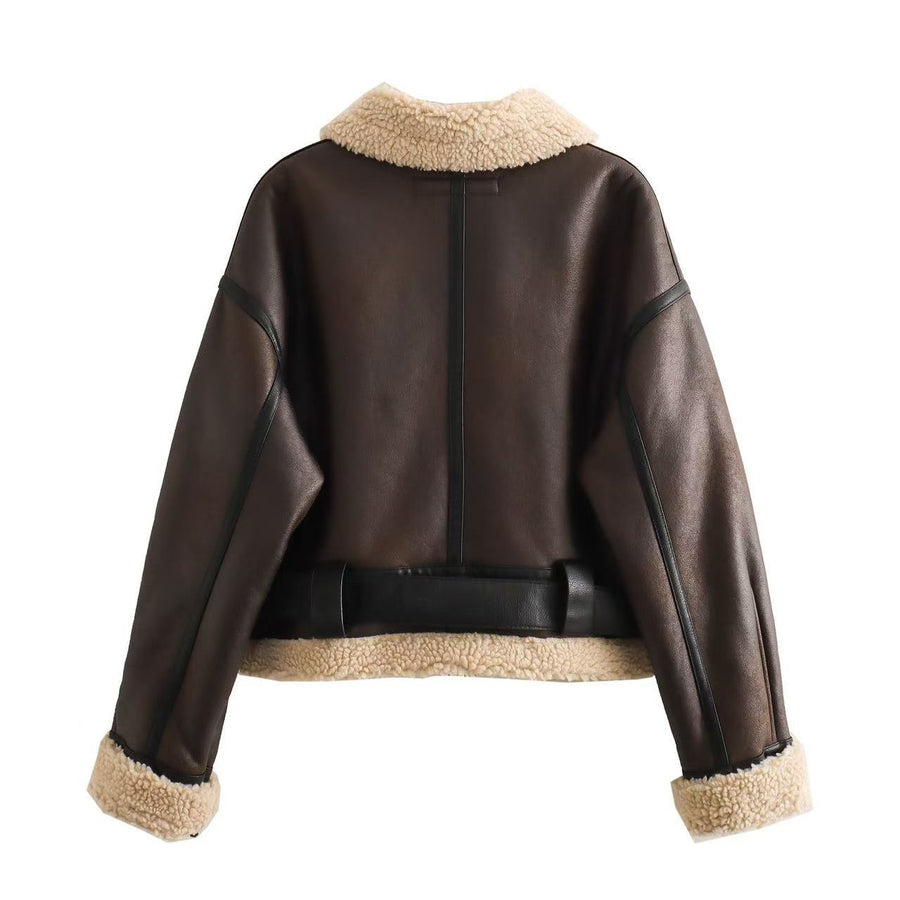 Veste Aviateur Teddy Courte à Ceinture