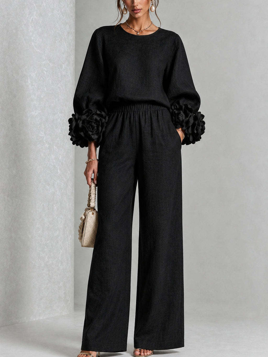 Ensemble Rosalie — blouse ample col rond, vue détaillée du col
