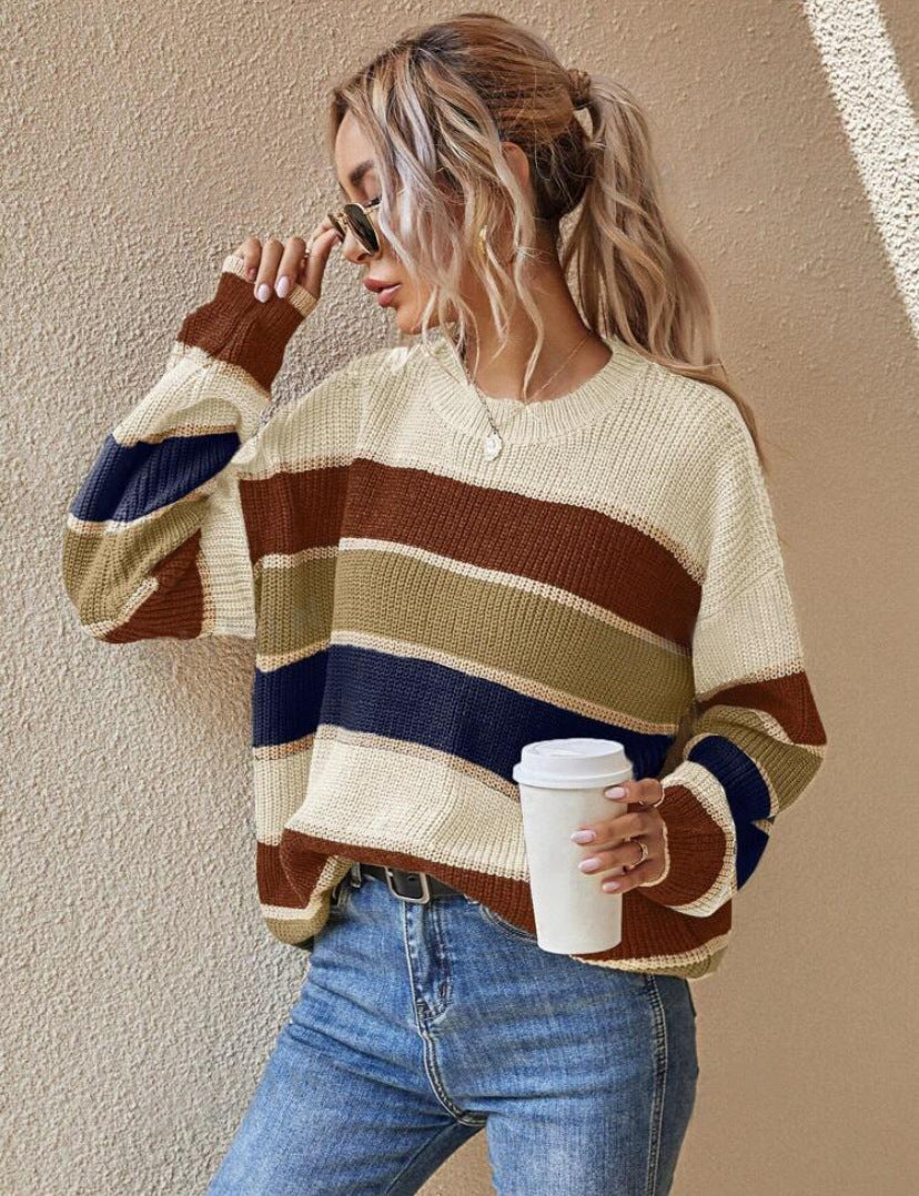 Pull Rayé Col Rond Manches Longues