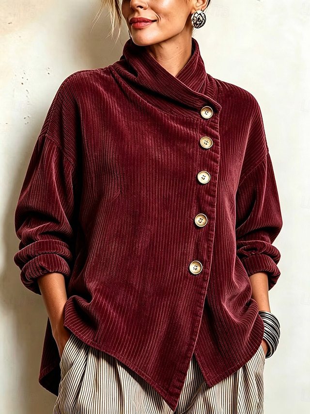 Pull Col Montant Drapé Boutonnage Diagonal