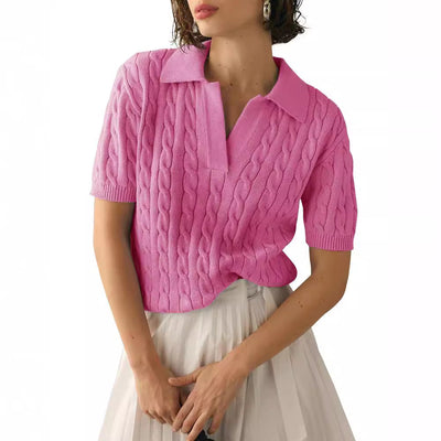 Lara | Top stylé à manches courtes en tricot câblé