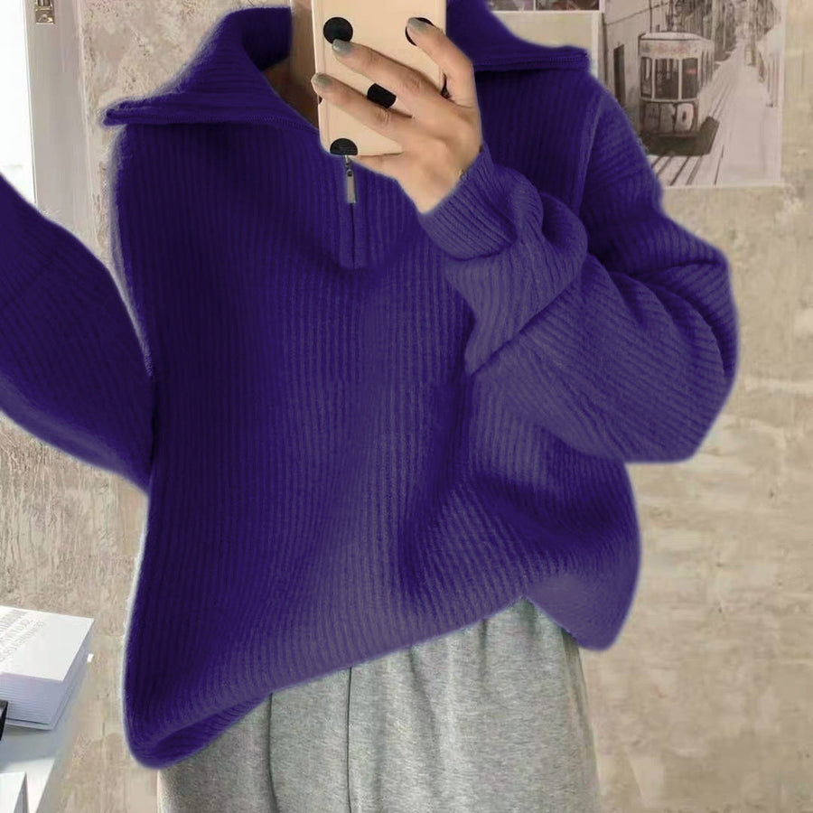 Pull Col Roulé Rayé Fermeture Éclair