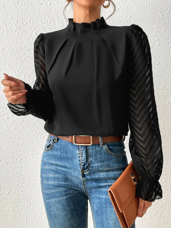 Izabelle | Blouse élégante à col roulé et manches transparentes pour femmes