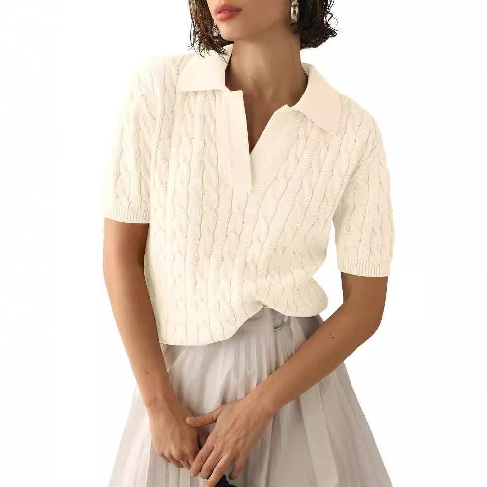 Lara | Top stylé à manches courtes en tricot câblé