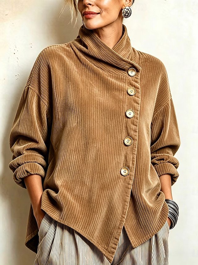 Pull Col Montant Drapé Boutonnage Diagonal