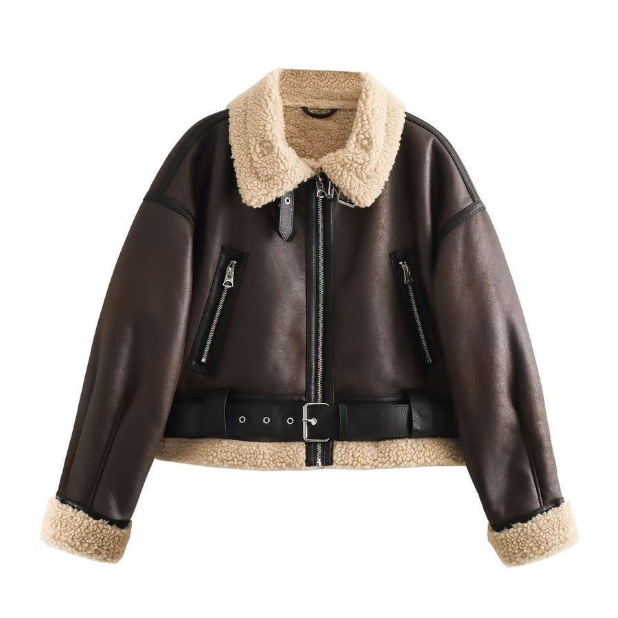 Veste Aviateur Teddy Courte à Ceinture