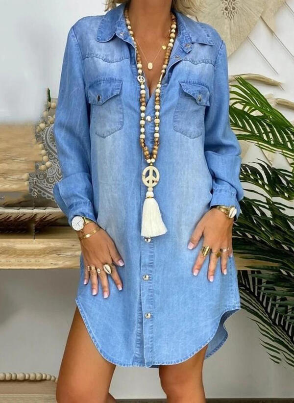 Robe Chemise Décontractée Coupe Ample Manches Longues