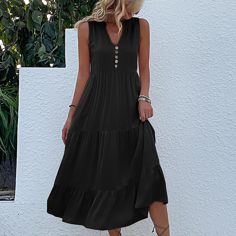 Robe maxi fluide à volants — détail des volants délicats