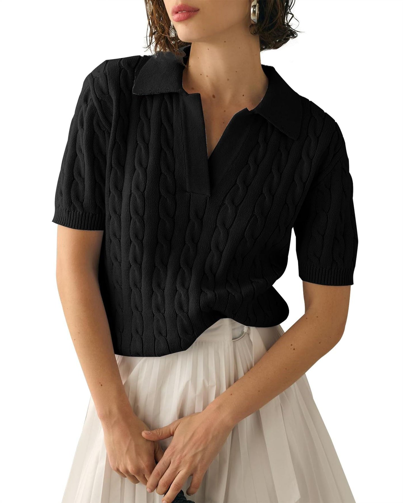 Lara | Top stylé à manches courtes en tricot câblé