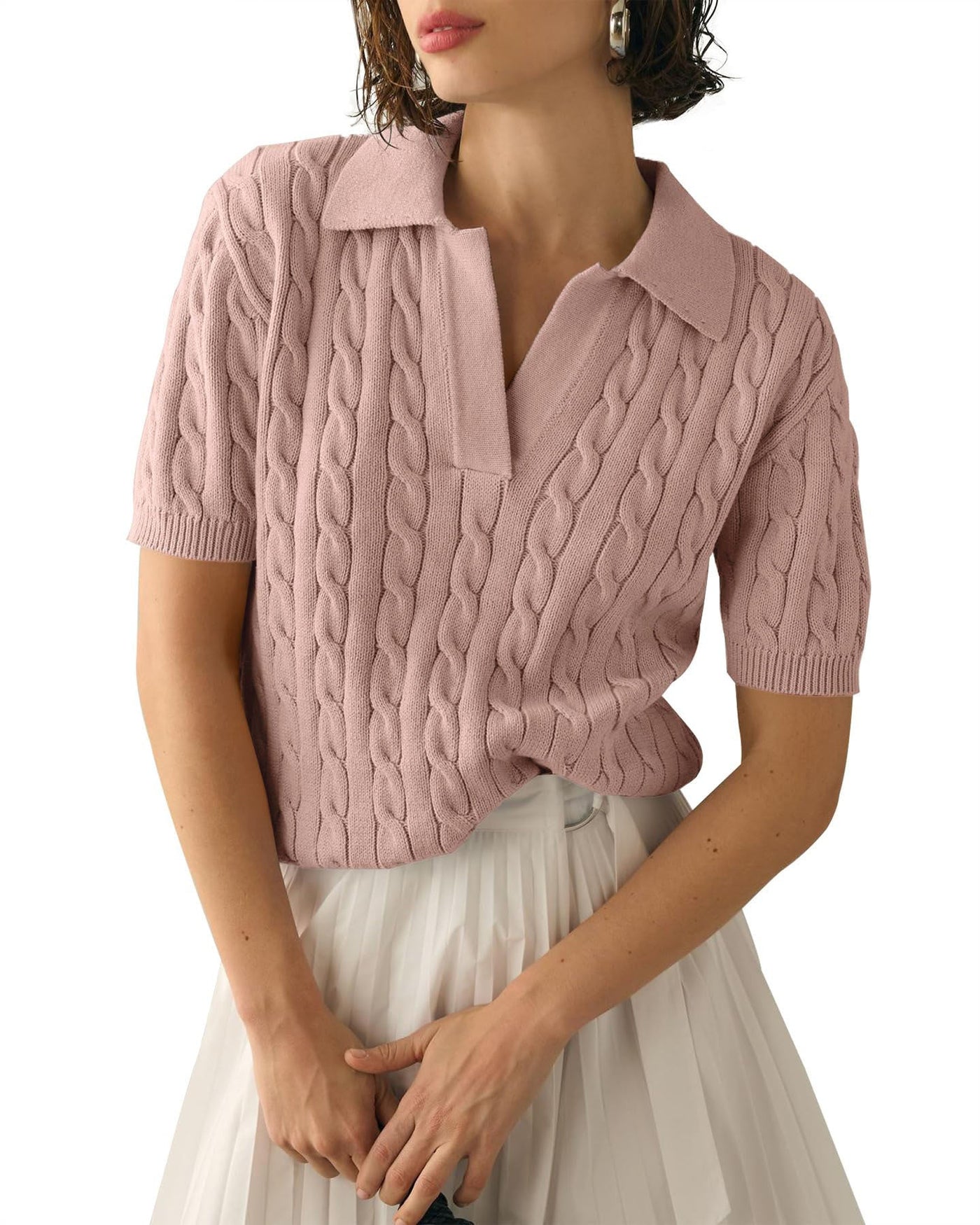 Lara | Top stylé à manches courtes en tricot câblé