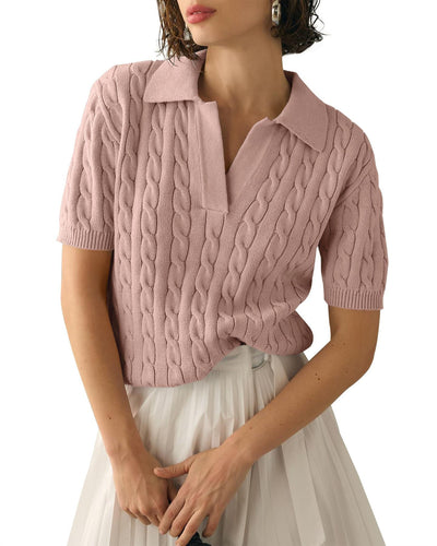 Lara | Top stylé à manches courtes en tricot câblé