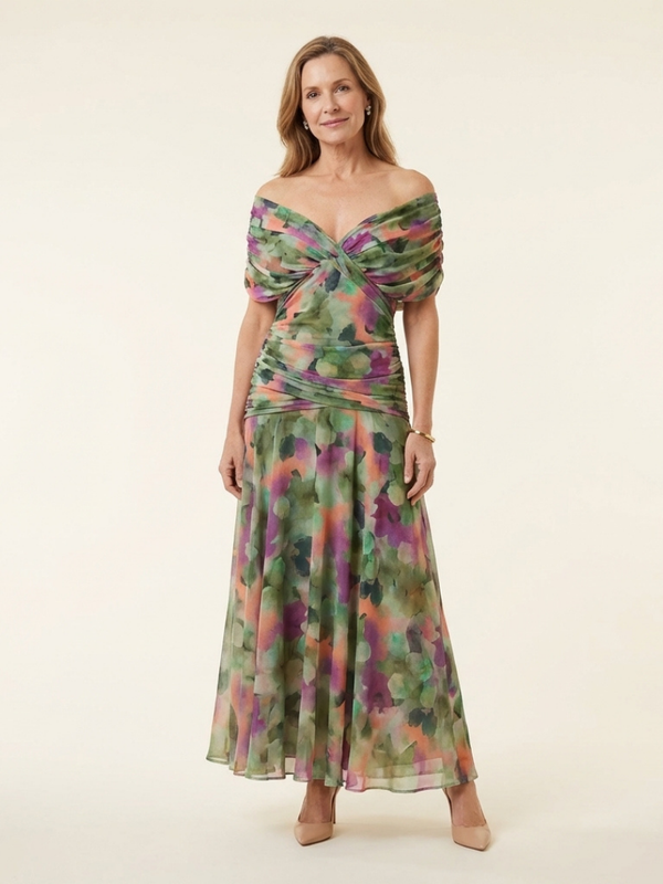 Robe Midi Épaules Dénudées avec Détail Torsadé Avant