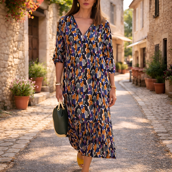 Vestido Estampado Escote en V - Elegancia Atemporal