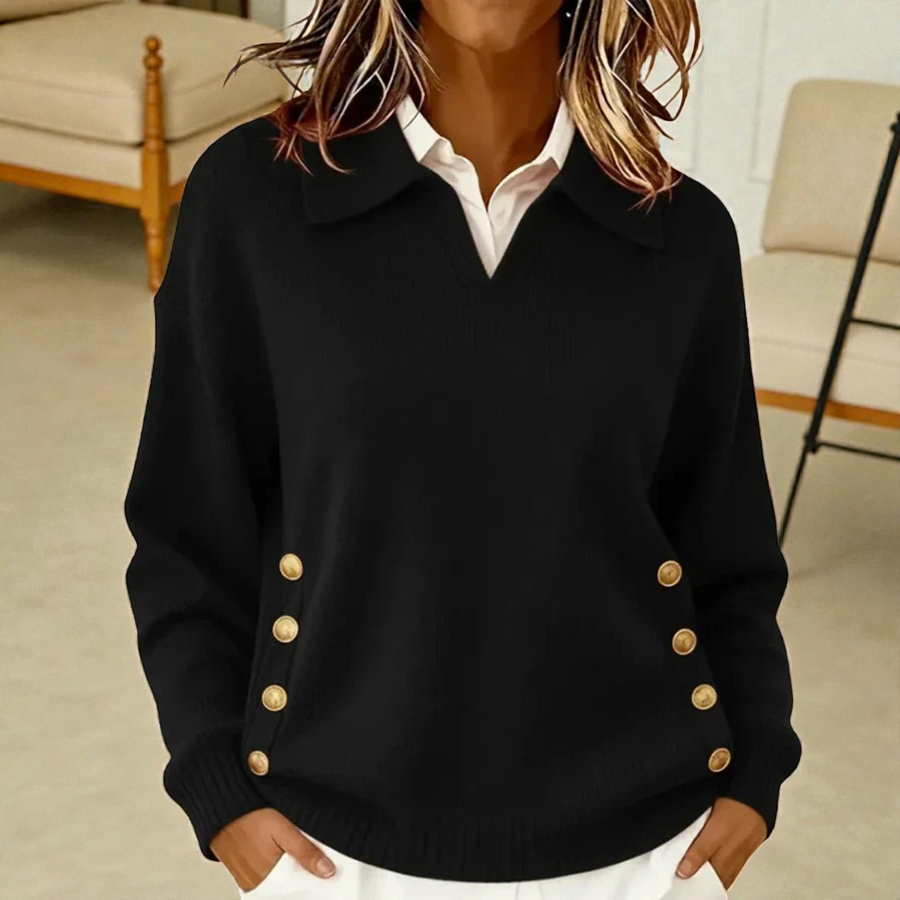 Pull Col Polo Structuré à Détails Dorés