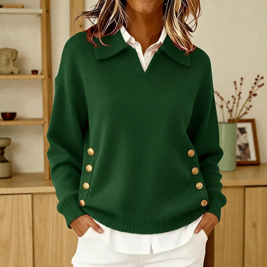 Pull Col Polo Structuré à Détails Dorés