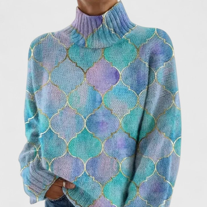 Pull Col Montant Teintes Pastel Motif Doré