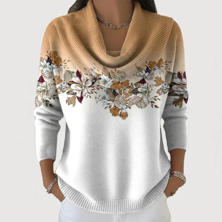 Pull Col Montant Fleuri Coupe Fluide