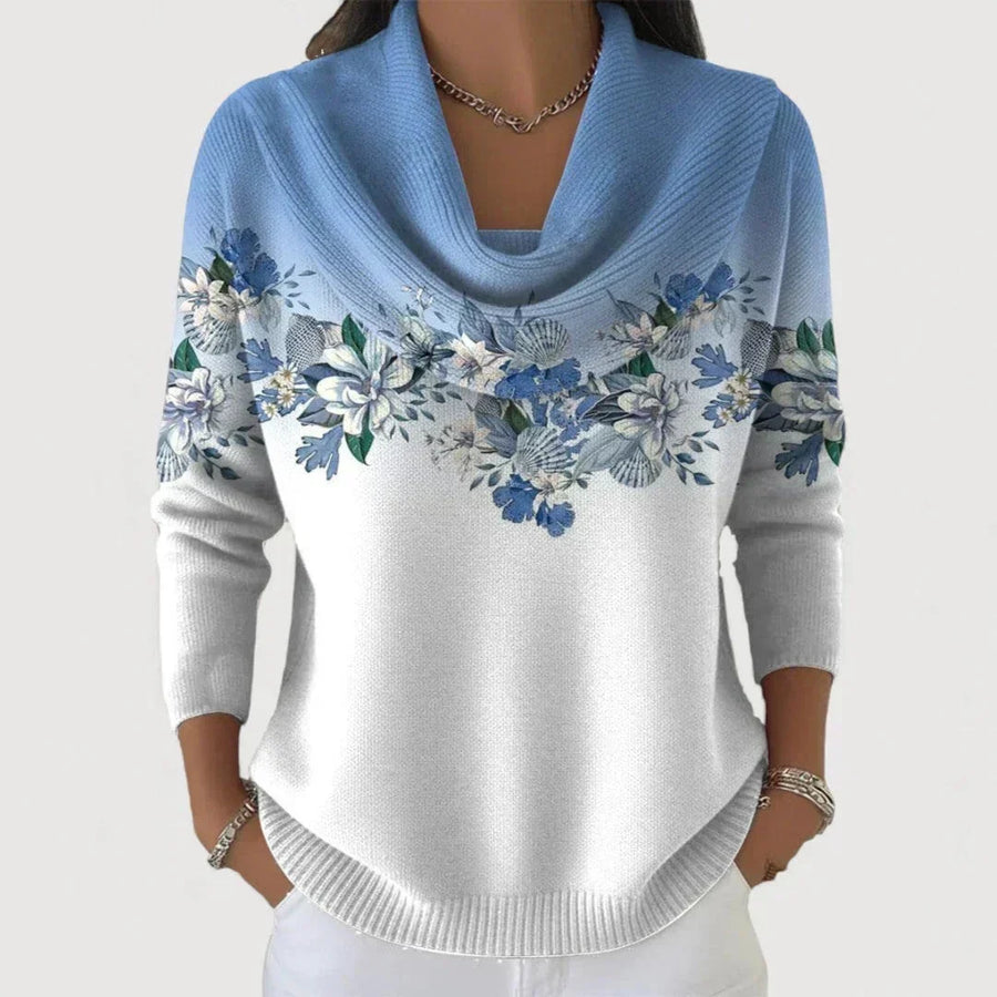 Pull Col Montant Fleuri Coupe Fluide