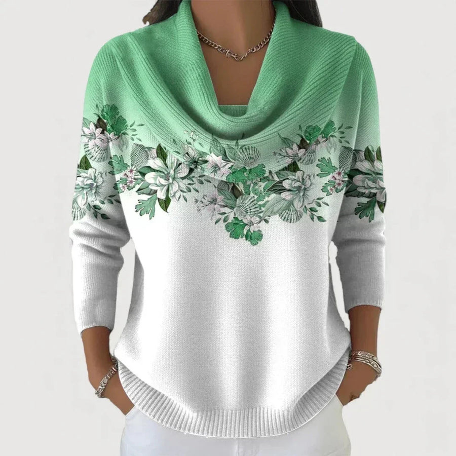 Pull Col Montant Fleuri Coupe Fluide