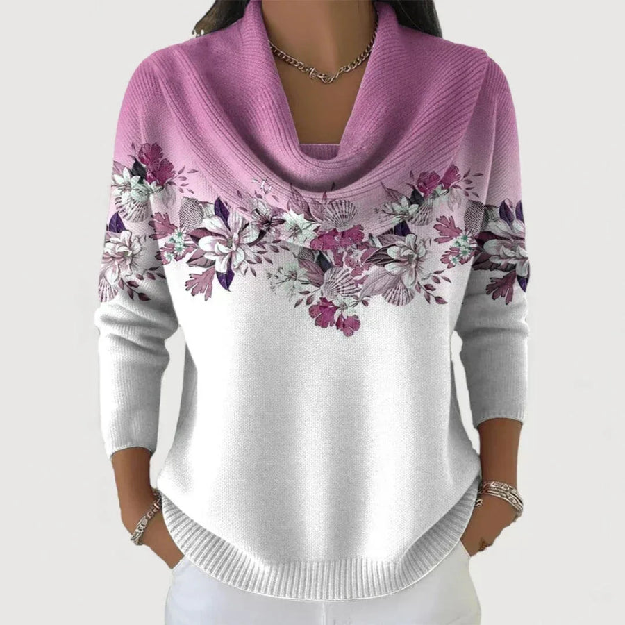 Pull Col Montant Fleuri Coupe Fluide