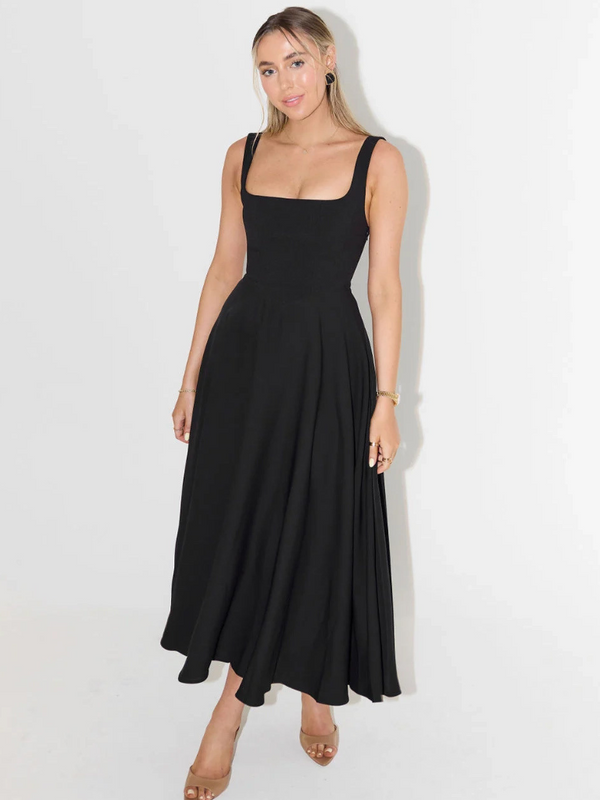 Robe Midi Élégante à Encolure Carrée - Coupe Flatteuse Intemporelle