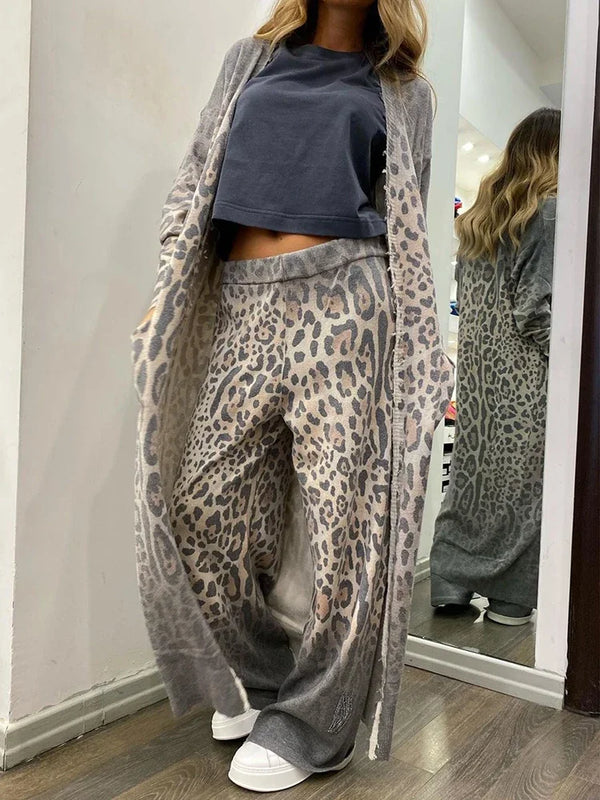 Janice - Ensemble composé d'un gilet imprimé léopard, d'un sac à manches longues et d'un pantalon à taille élastiquée