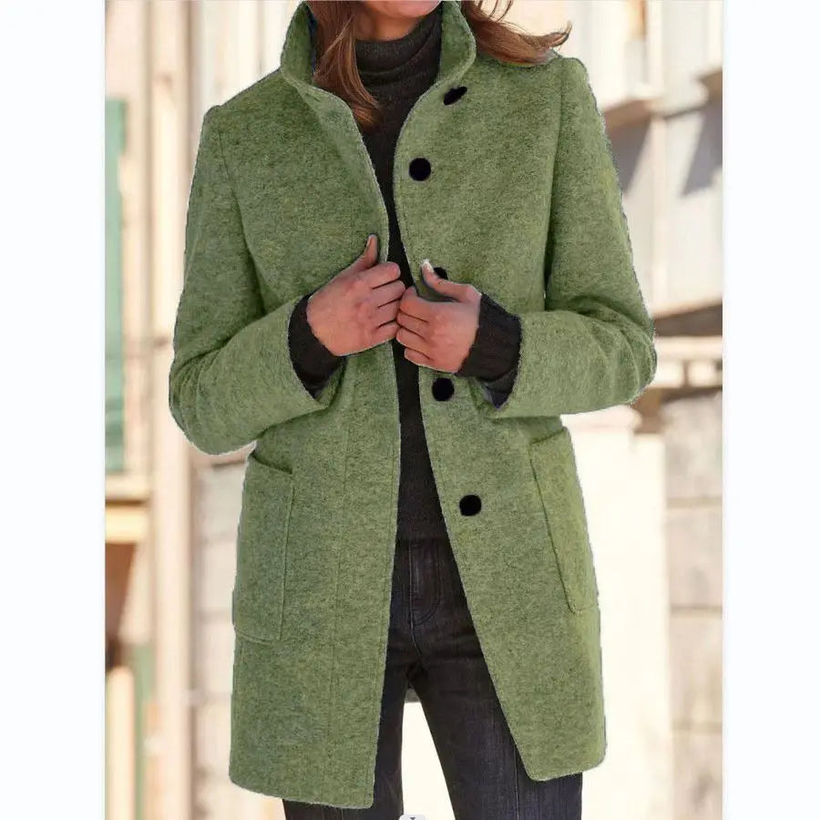 Manteau Mi-long Col Montant Effet Laine